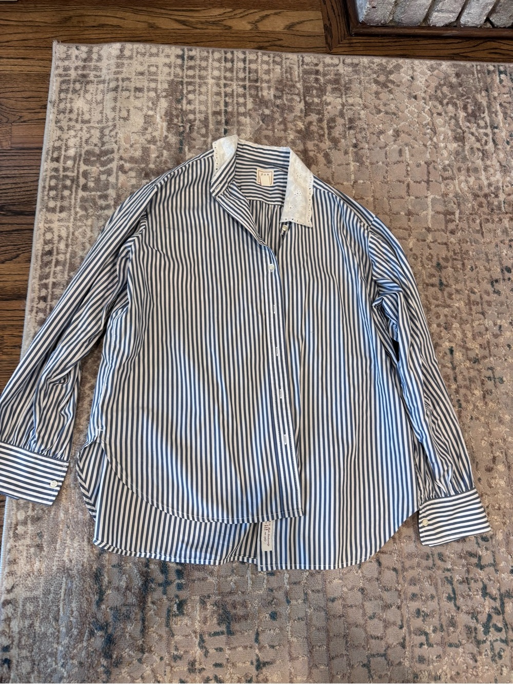 Gap x Doen Striped Button-Up Shirt with Contrast Collar - Blue & White